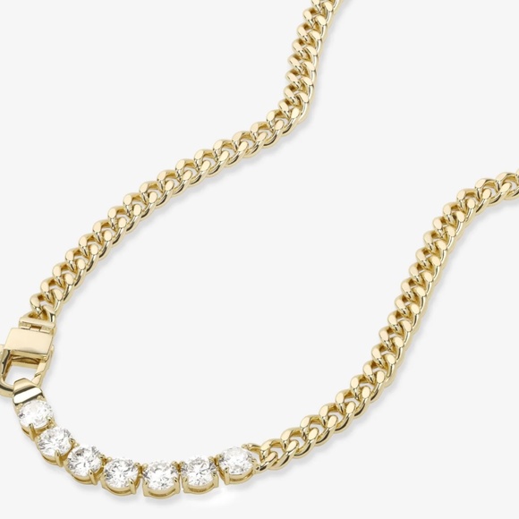Melinda Maria Julian Cuban Chain 18" Necklace Simulated Diamonds 18K Gold Plated - Picture 3 of 6